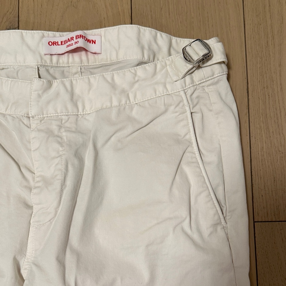 Orlebar Brown White stretch chino Pants with Buckle